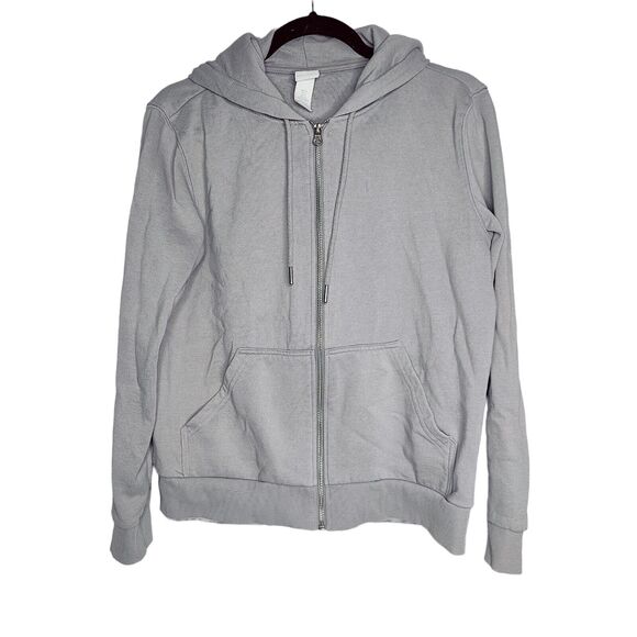 H&M Basics Men Women Size Small Gray Cotton Blend Full Zip Drawstring Hoodie - Picture 1 of 3